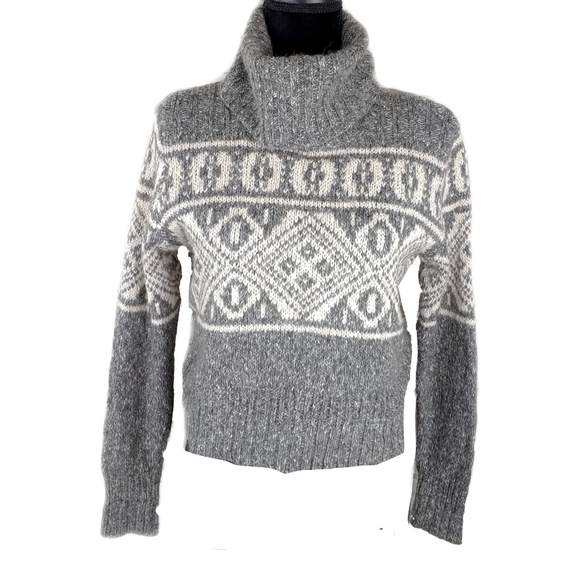 H&M Wool Mix Womens Crop Knit Gray/White Turtleneck - Picture 2 of 6